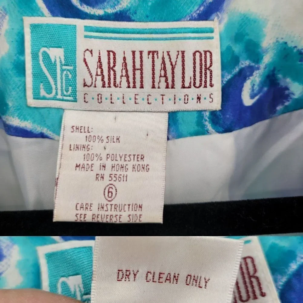 Vintage 80's Blazer Silk Duster Single Breasted Button‎ Longline Blue Swirl 6